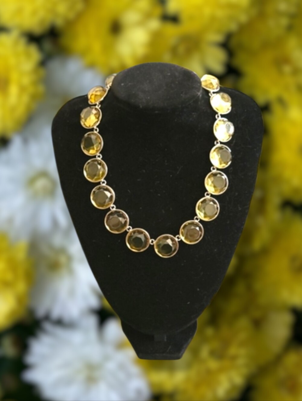 WHBM | NWOT Silver Tone Chunky Faux Citrine Circle Crystal Necklace